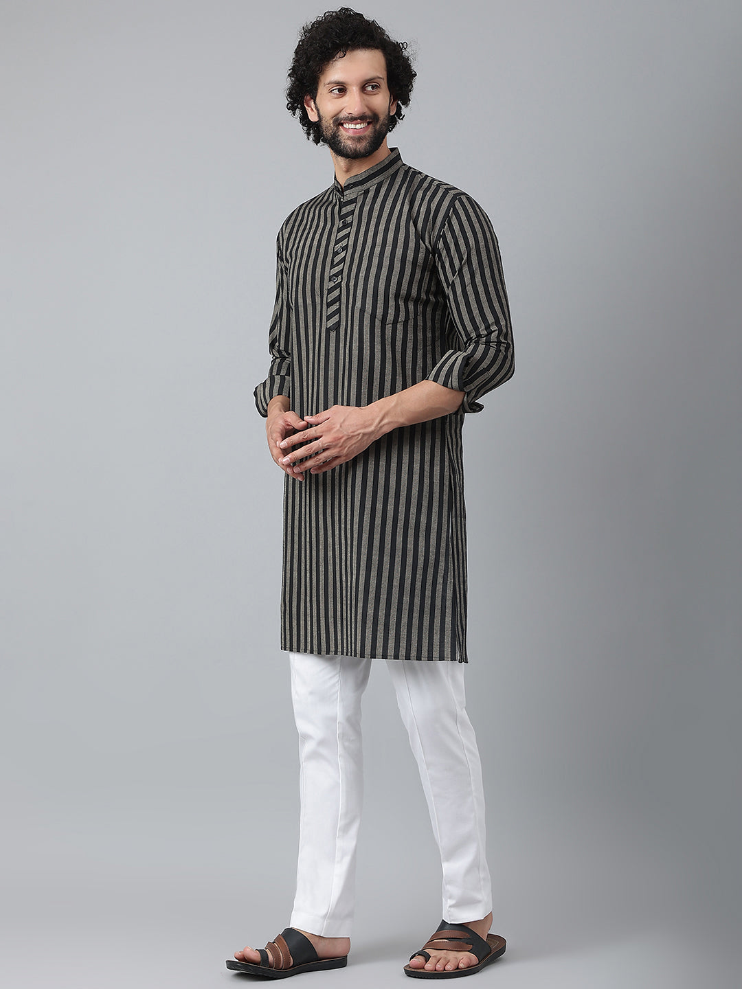 RIAG Black Men's Ethnic Long Kurta And Pyjama Set | Grocsy