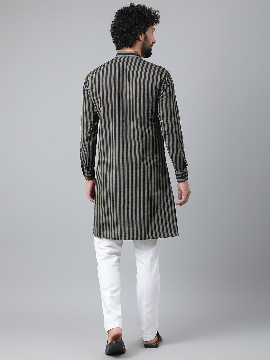 RIAG Black Color Long Sleeves Ethnic Men's Cotton Long Kurta | Grocsy