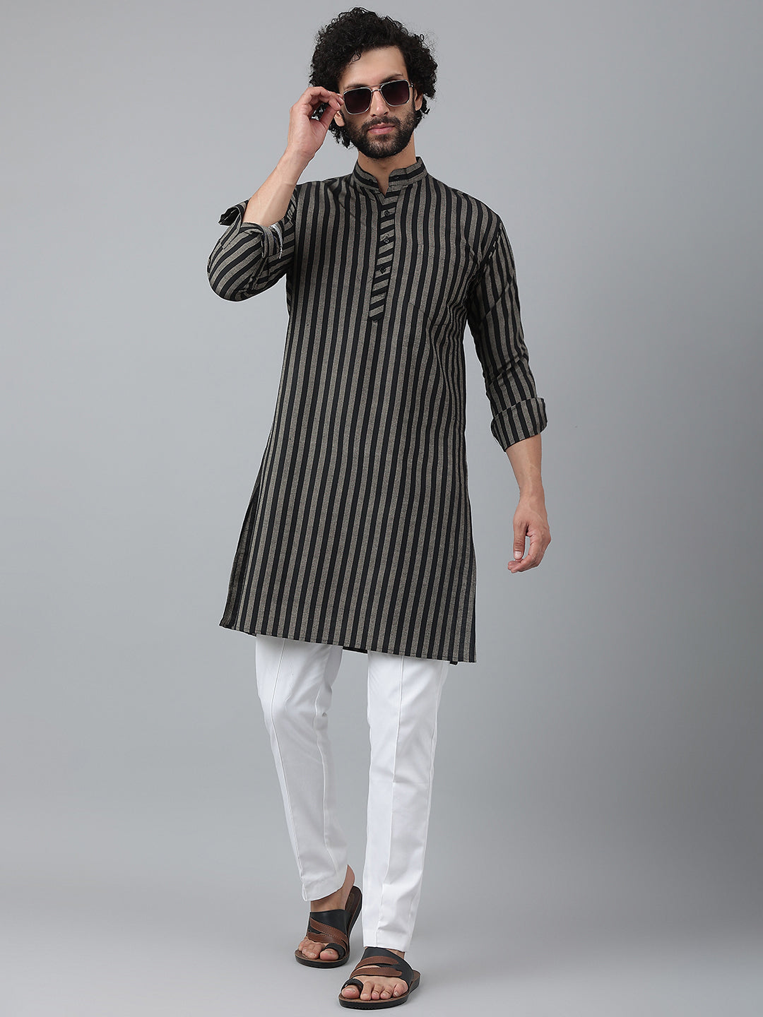 RIAG Black Men's Ethnic Long Kurta And Pyjama Set | Grocsy