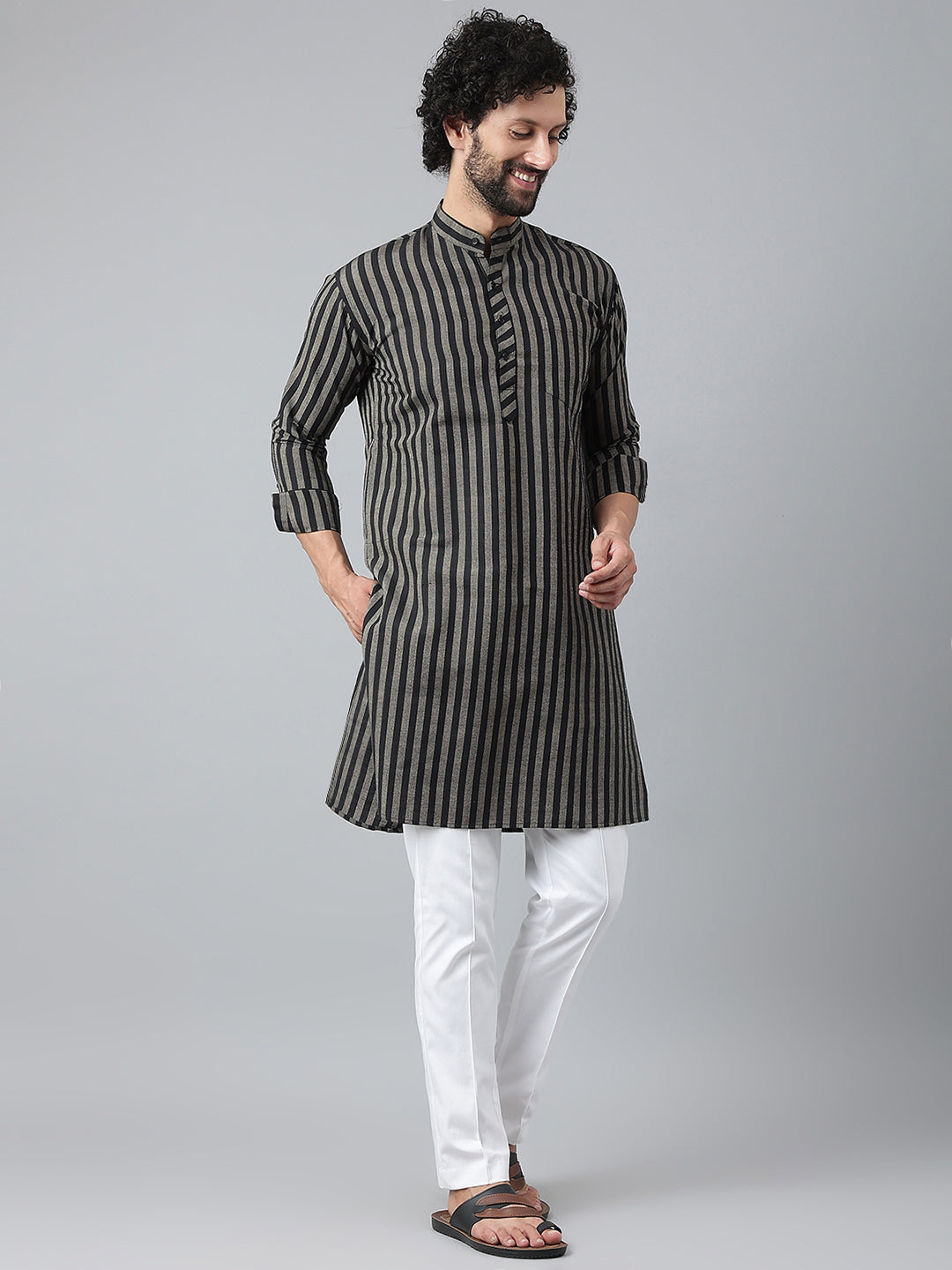 RIAG Black Men's Ethnic Long Kurta And Pyjama Set | Grocsy