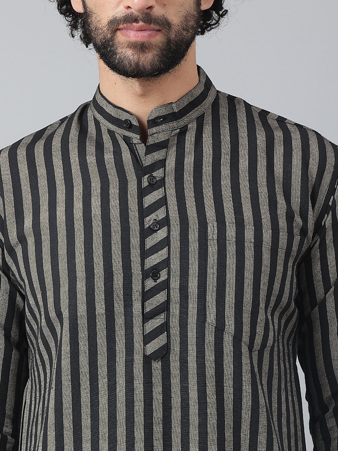 RIAG Black Color Long Sleeves Ethnic Men's Cotton Long Kurta | Grocsy