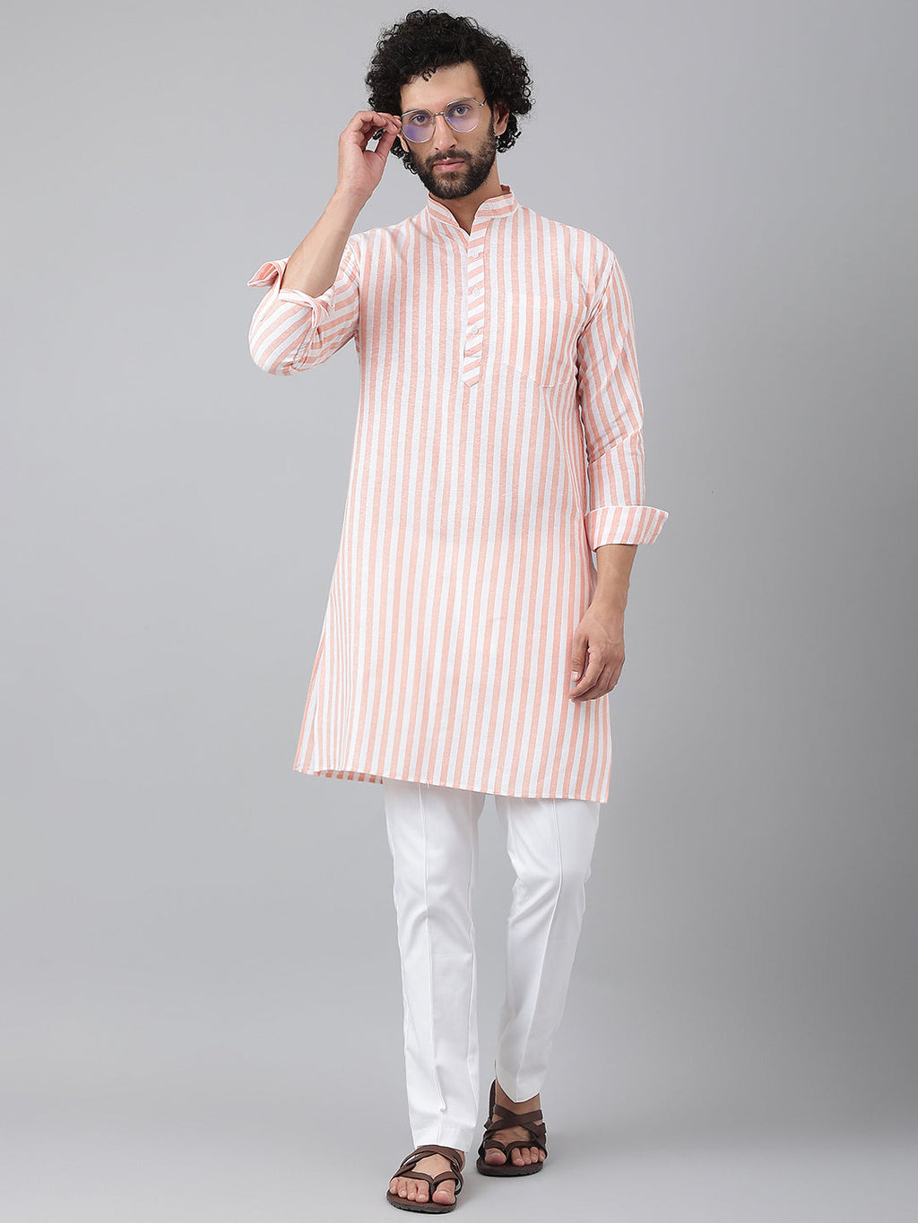 RIAG Orange Men's Ethnic Long Kurta And Pyjama Set | Grocsy