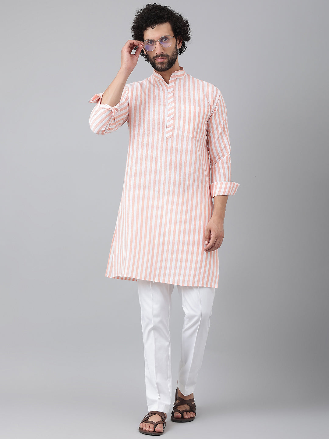 RIAG Orange Men's Ethnic Long Kurta And Pyjama Set | Grocsy
