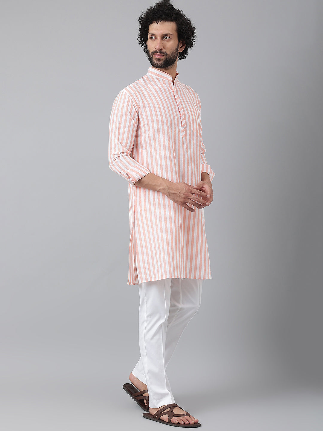 RIAG Orange Men's Ethnic Long Kurta And Pyjama Set | Grocsy