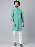 RIAG Blue Color Long Sleeves Ethnic Men's Cotton Long Kurta | Grocsy