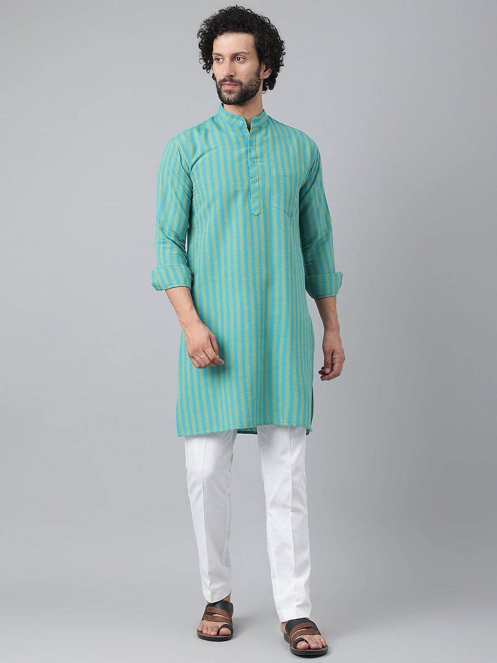 RIAG Blue Men's Ethnic Long Kurta And Pyjama Set | Grocsy