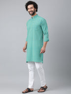 RIAG Blue Color Long Sleeves Ethnic Men's Cotton Long Kurta | Grocsy