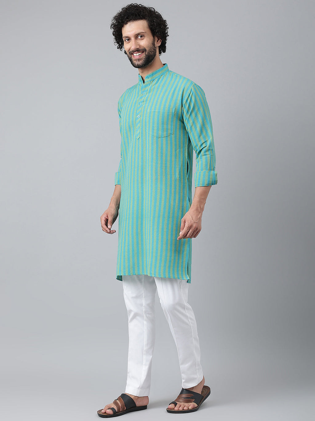 RIAG Blue Men's Ethnic Long Kurta And Pyjama Set | Grocsy