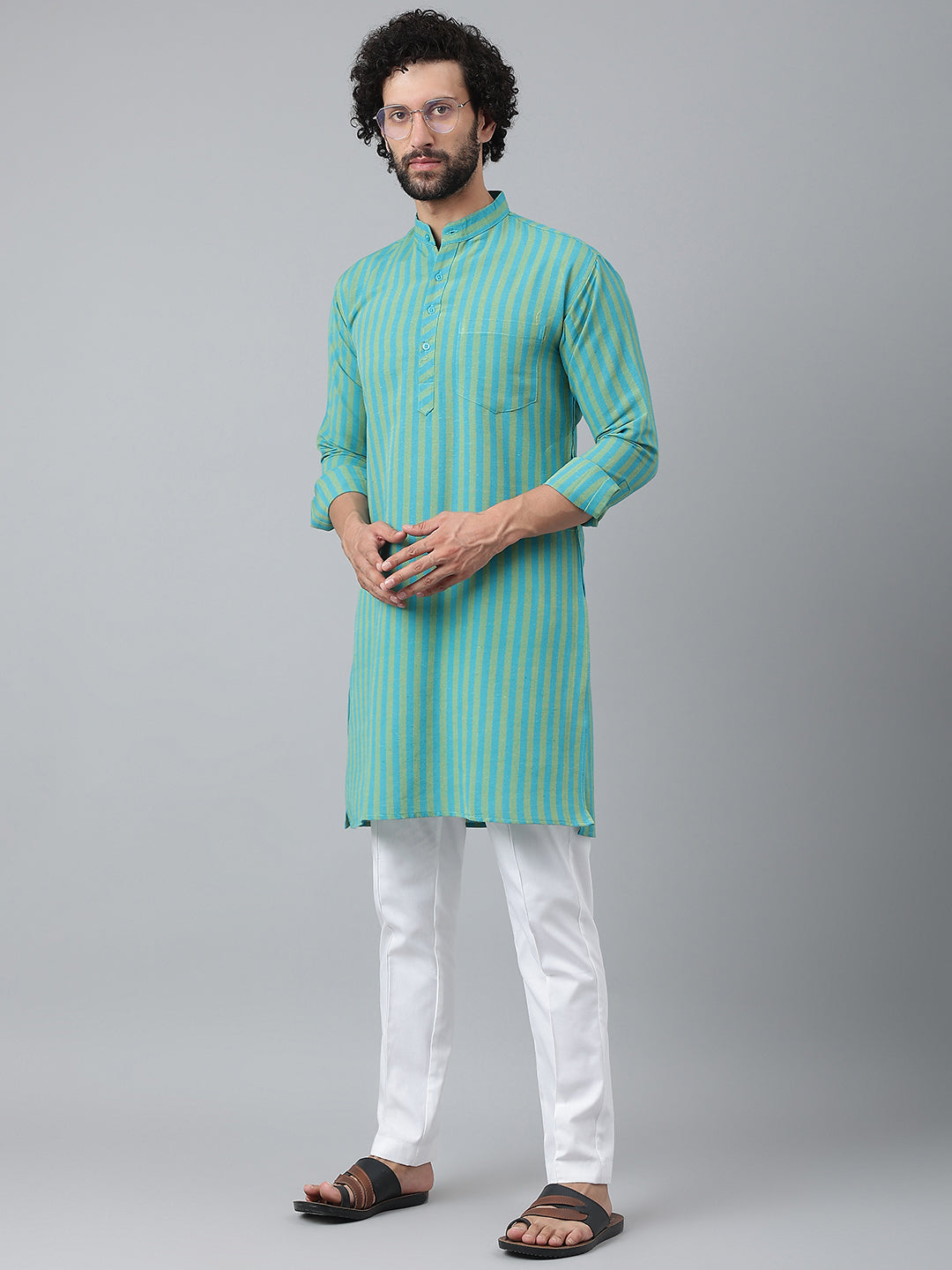 RIAG Blue Men's Ethnic Long Kurta And Pyjama Set | Grocsy