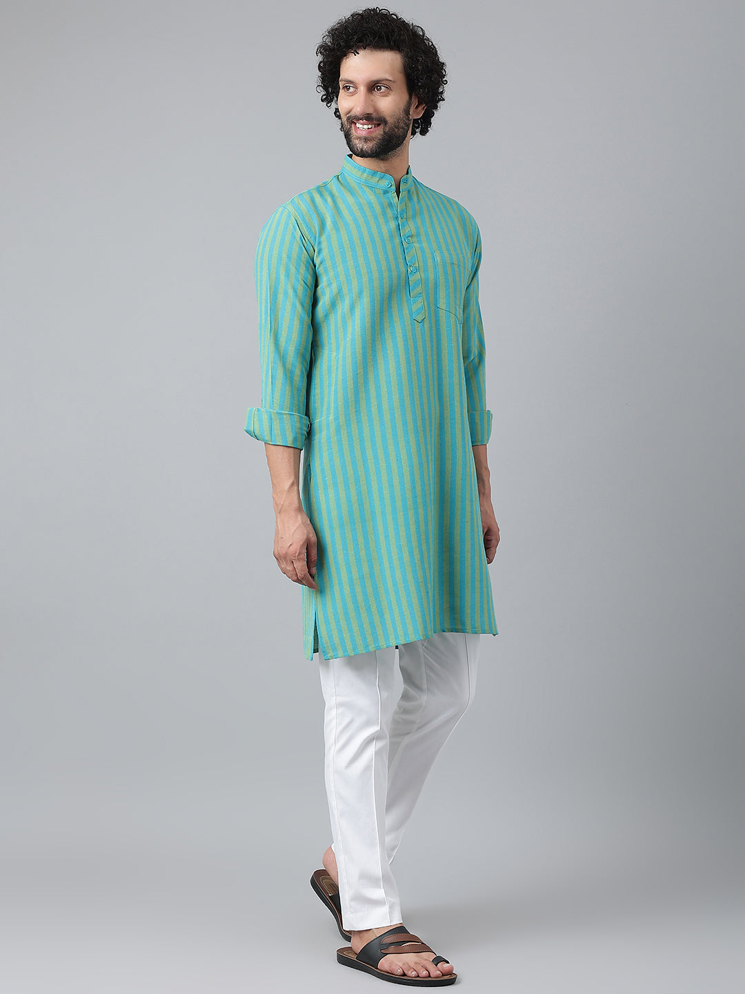 RIAG Blue Men's Ethnic Long Kurta And Pyjama Set | Grocsy
