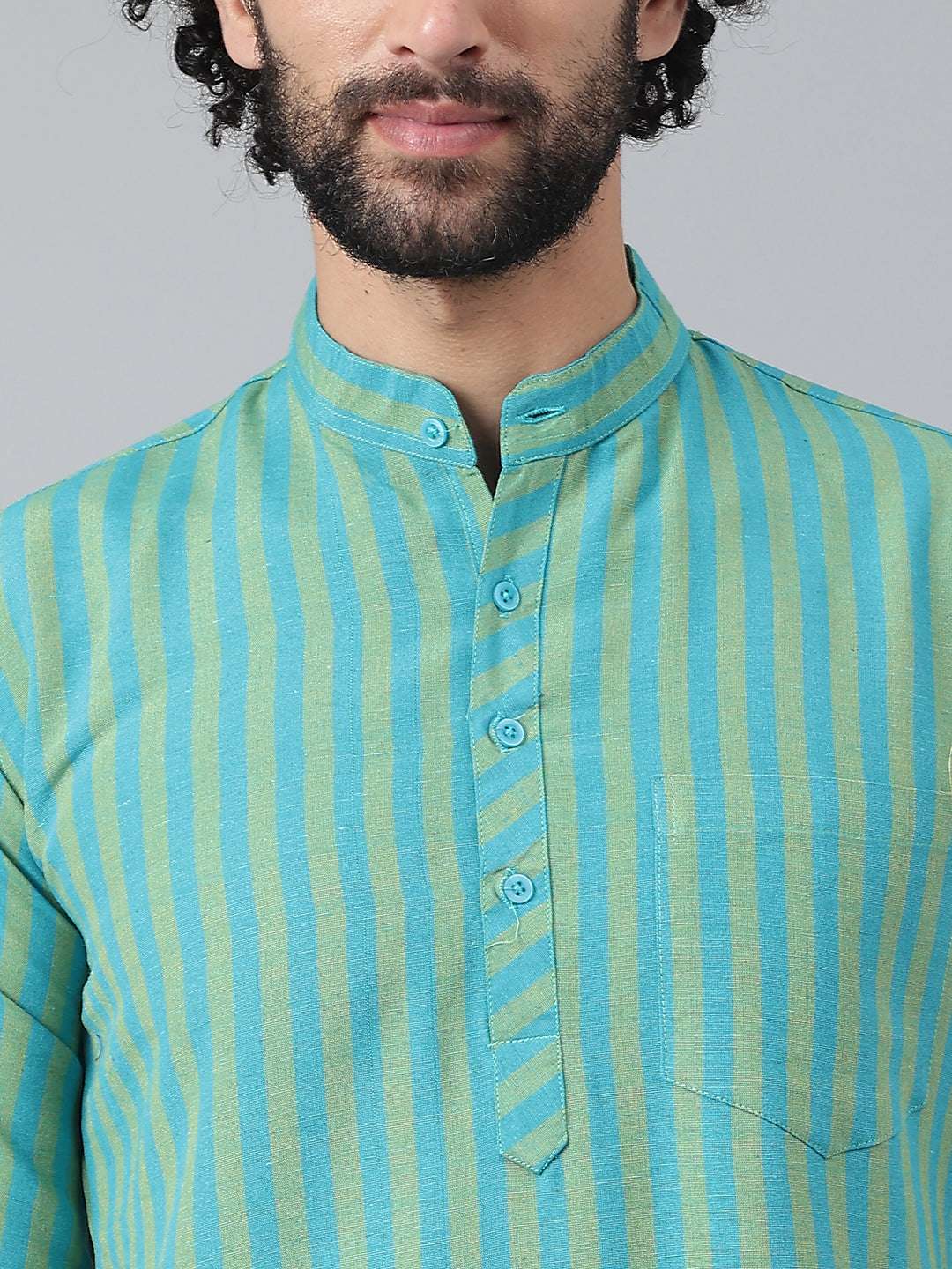 RIAG Blue Color Long Sleeves Ethnic Men's Cotton Long Kurta | Grocsy