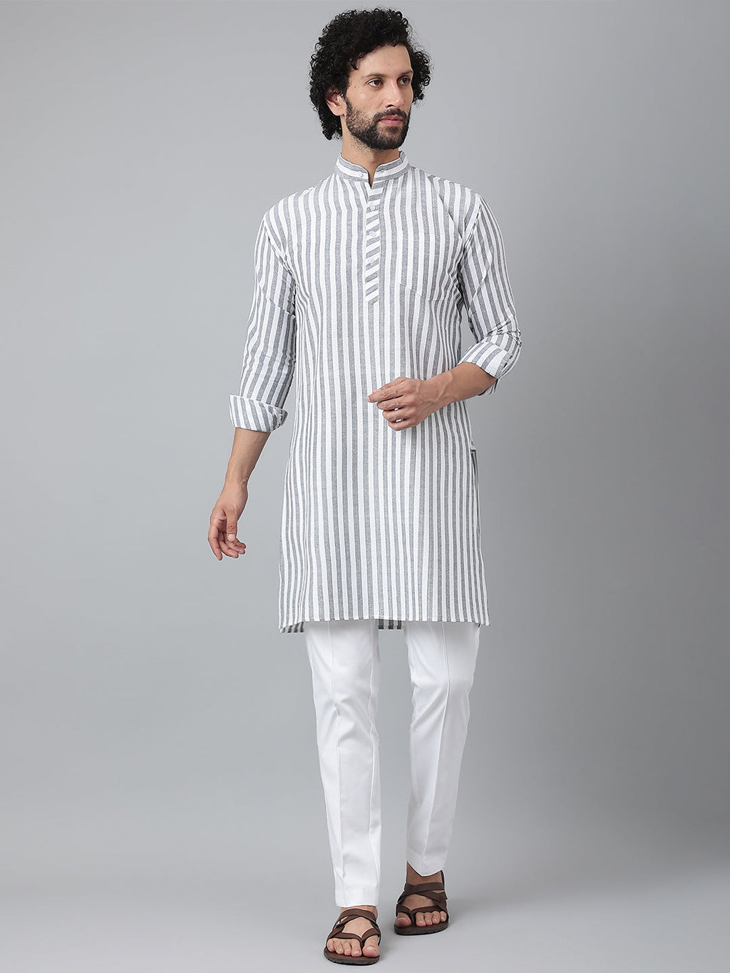 RIAG Grey Men's Ethnic Long Kurta And Pyjama Set | Grocsy