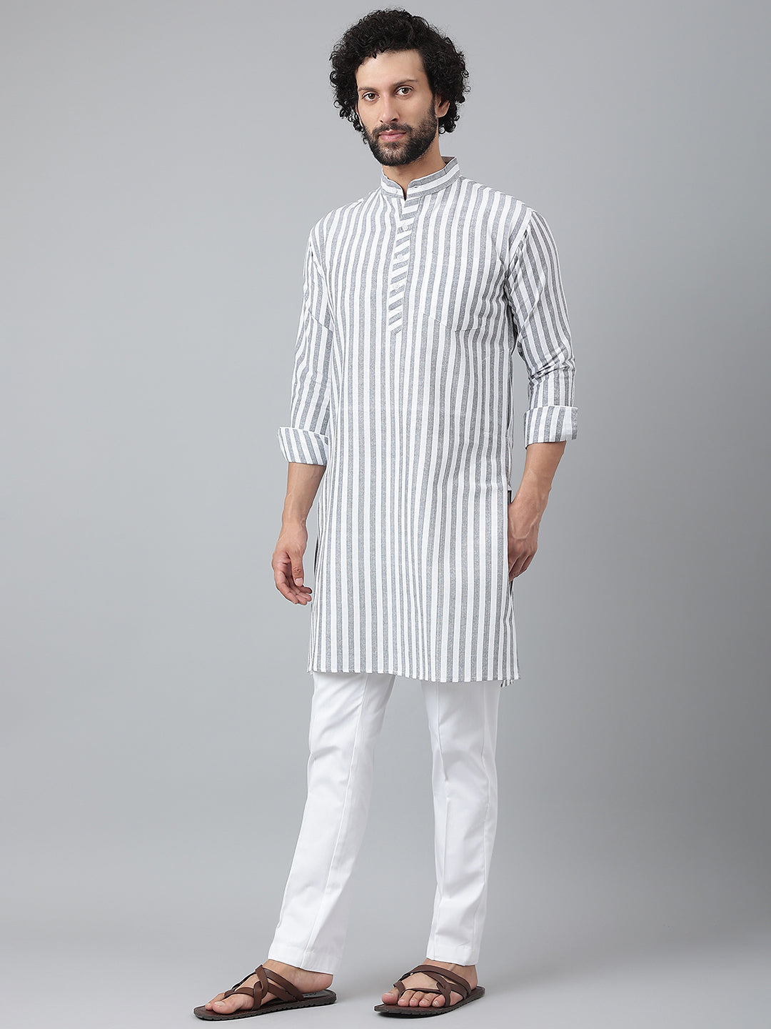 RIAG Grey Men's Ethnic Long Kurta And Pyjama Set | Grocsy