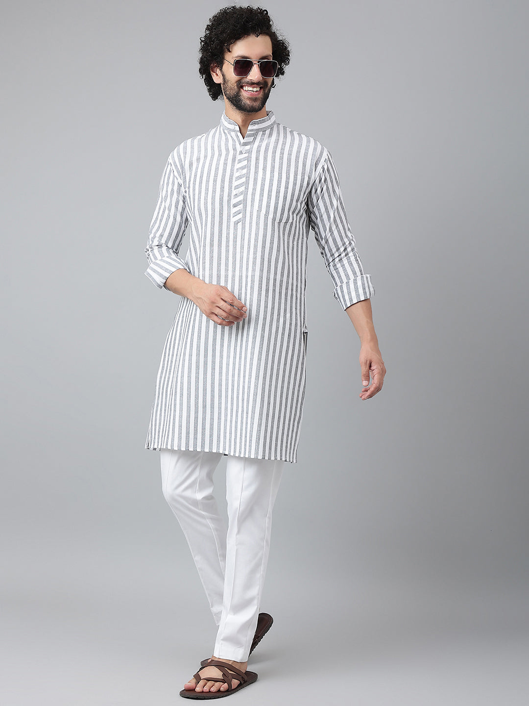 RIAG Grey Men's Ethnic Long Kurta And Pyjama Set | Grocsy