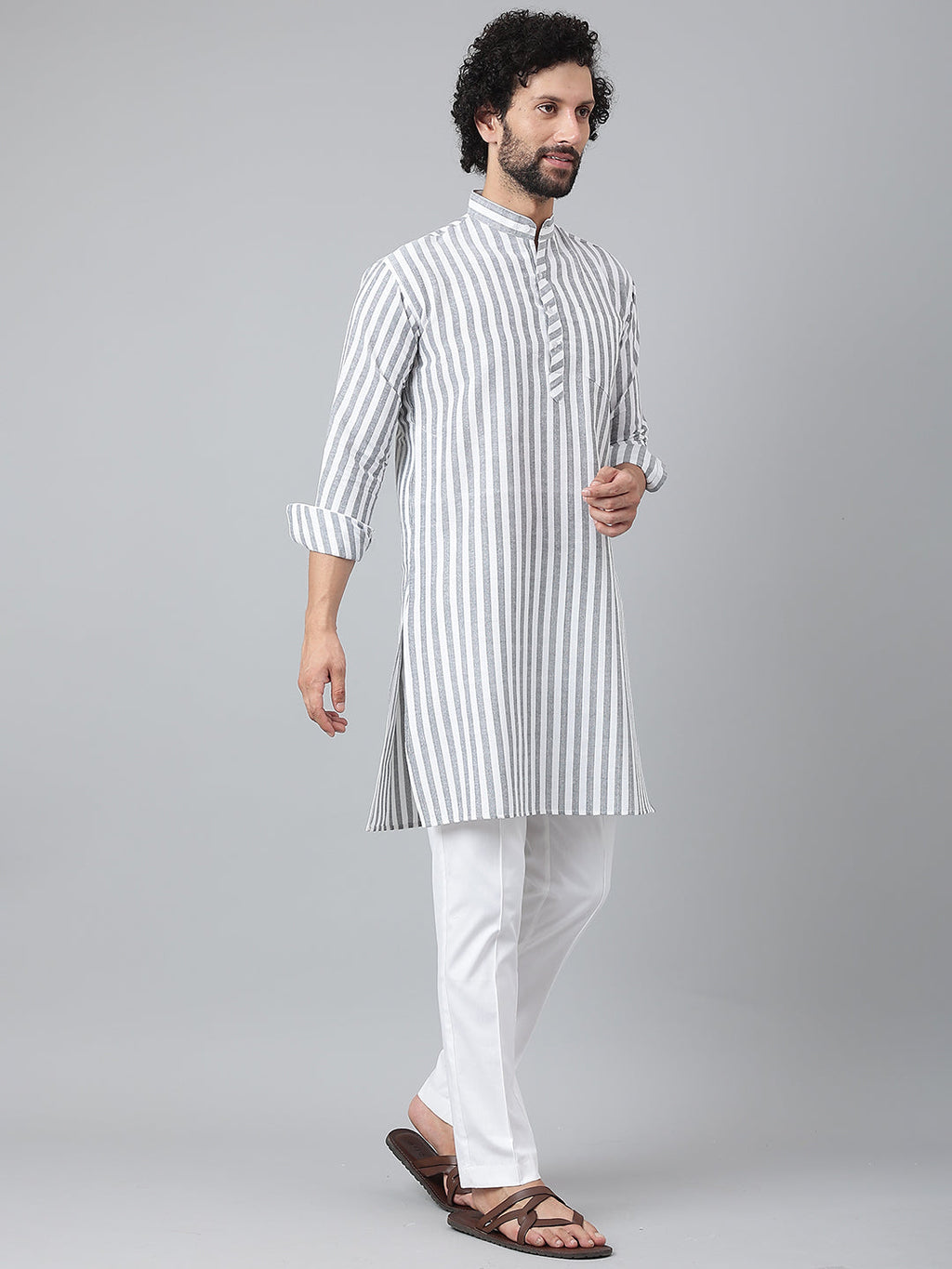 RIAG Grey Men's Ethnic Long Kurta And Pyjama Set | Grocsy