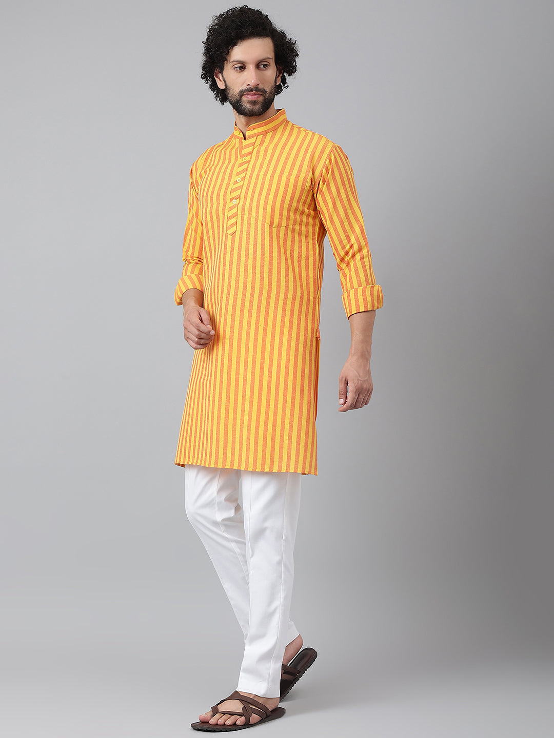 RIAG Yellow Men's Ethnic Long Kurta And Pyjama Set | Grocsy