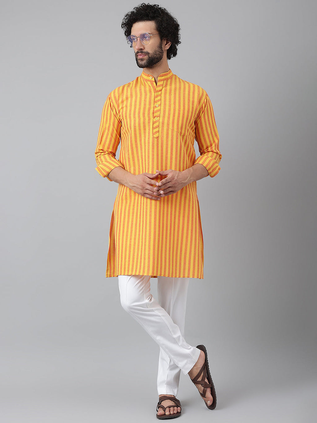 RIAG Yellow Men's Ethnic Long Kurta And Pyjama Set | Grocsy