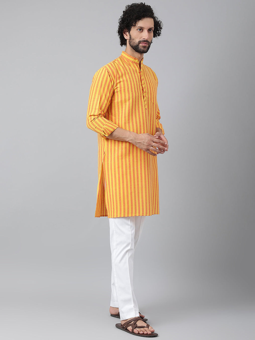 RIAG Yellow Men's Ethnic Long Kurta And Pyjama Set | Grocsy