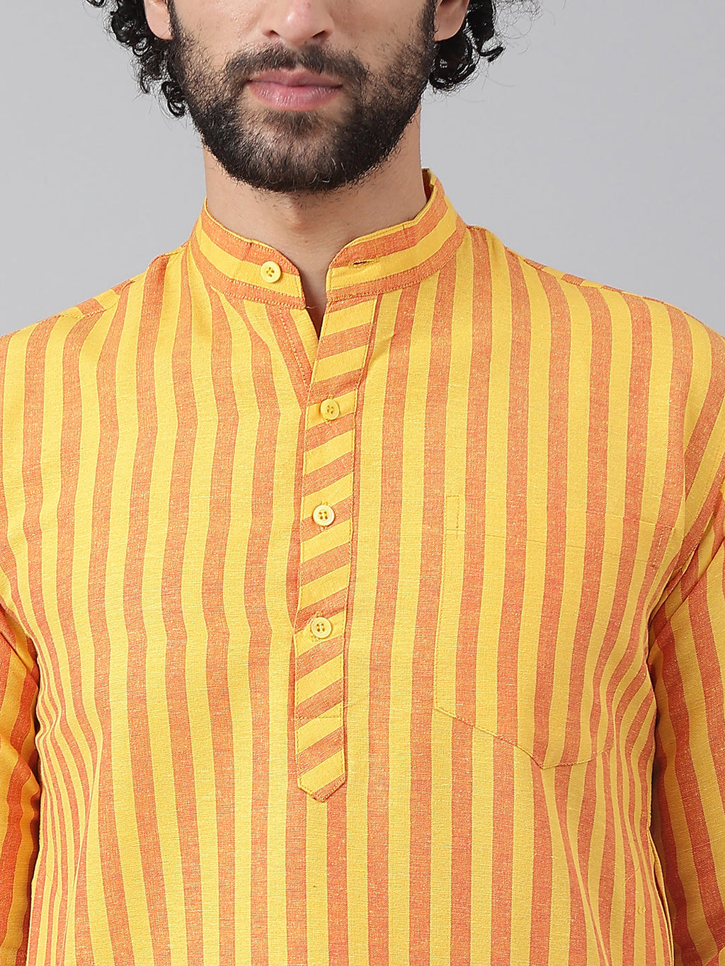 RIAG Yellow Color Long Sleeves Ethnic Men's Cotton Long Kurta | Grocsy
