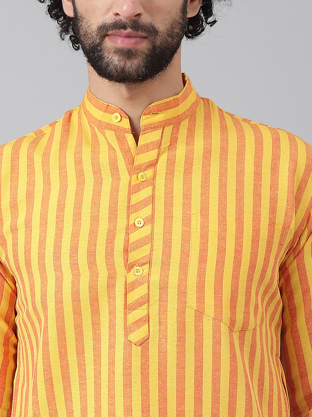 RIAG Yellow Color Long Sleeves Ethnic Men's Cotton Long Kurta | Grocsy