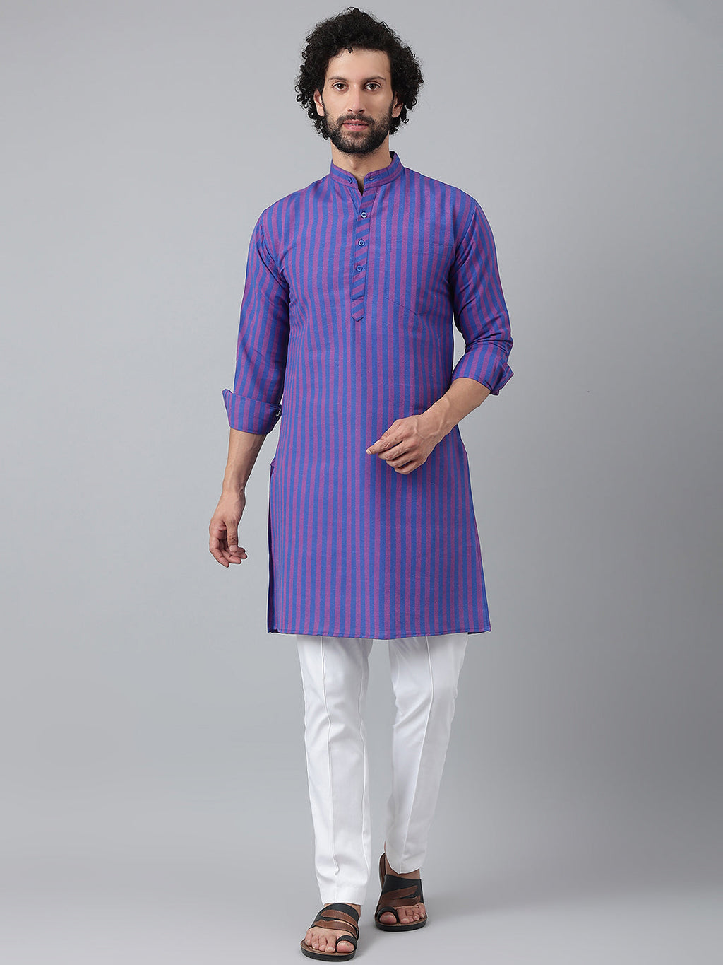 RIAG Navy Men's Ethnic Long Kurta And Pyjama Set | Grocsy