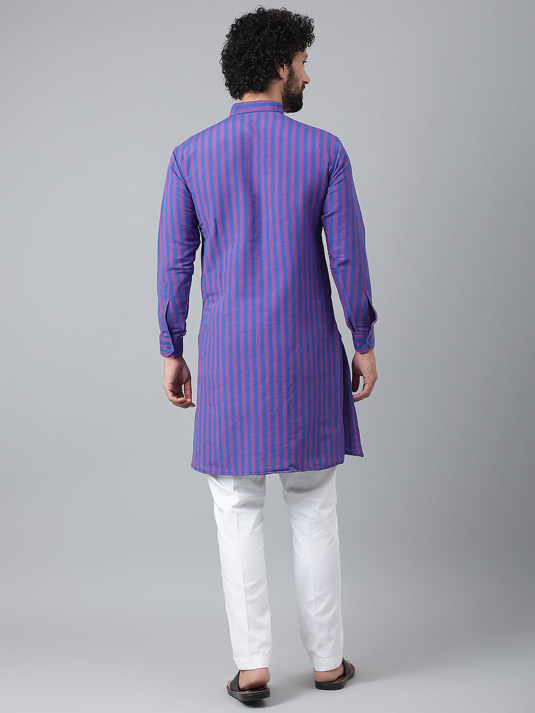 RIAG Navy Blue Color Long Sleeves Ethnic Men's Cotton Long Kurta | Grocsy