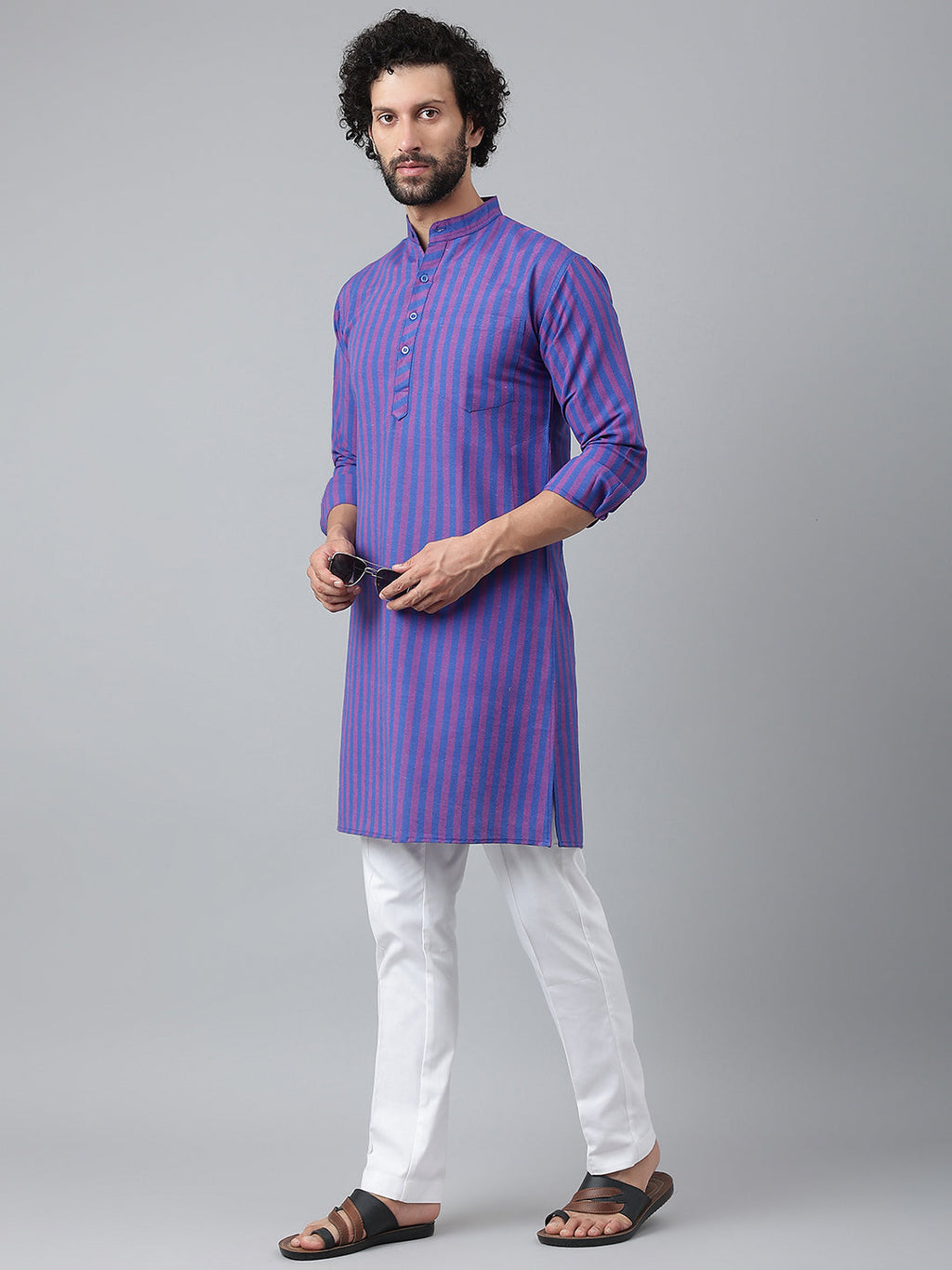 RIAG Navy Men's Ethnic Long Kurta And Pyjama Set | Grocsy