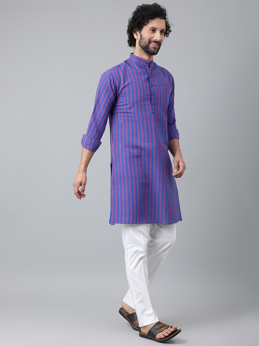 RIAG Navy Men's Ethnic Long Kurta And Pyjama Set | Grocsy