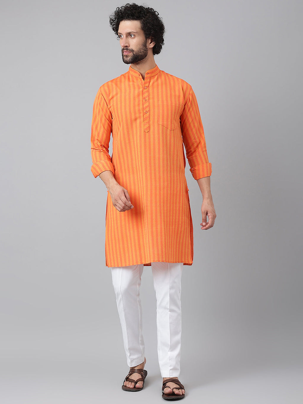 RIAG Orange Men's Ethnic Long Kurta And Pyjama Set | Grocsy