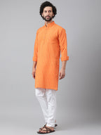 RIAG Orange Men's Ethnic Long Kurta And Pyjama Set | Grocsy