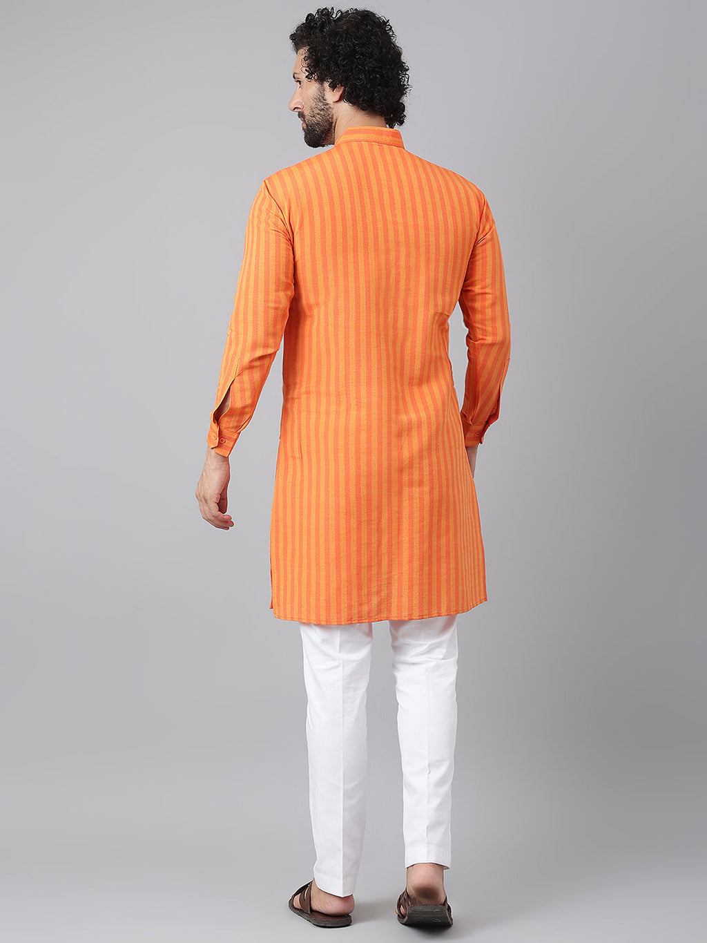 RIAG Orange Men's Ethnic Long Kurta And Pyjama Set | Grocsy