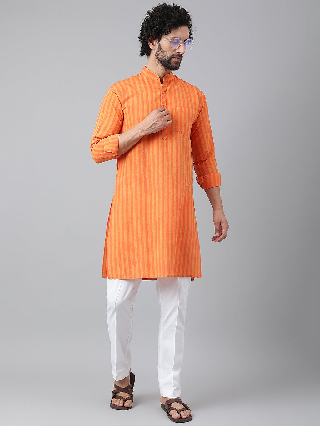 RIAG Orange Men's Ethnic Long Kurta And Pyjama Set | Grocsy
