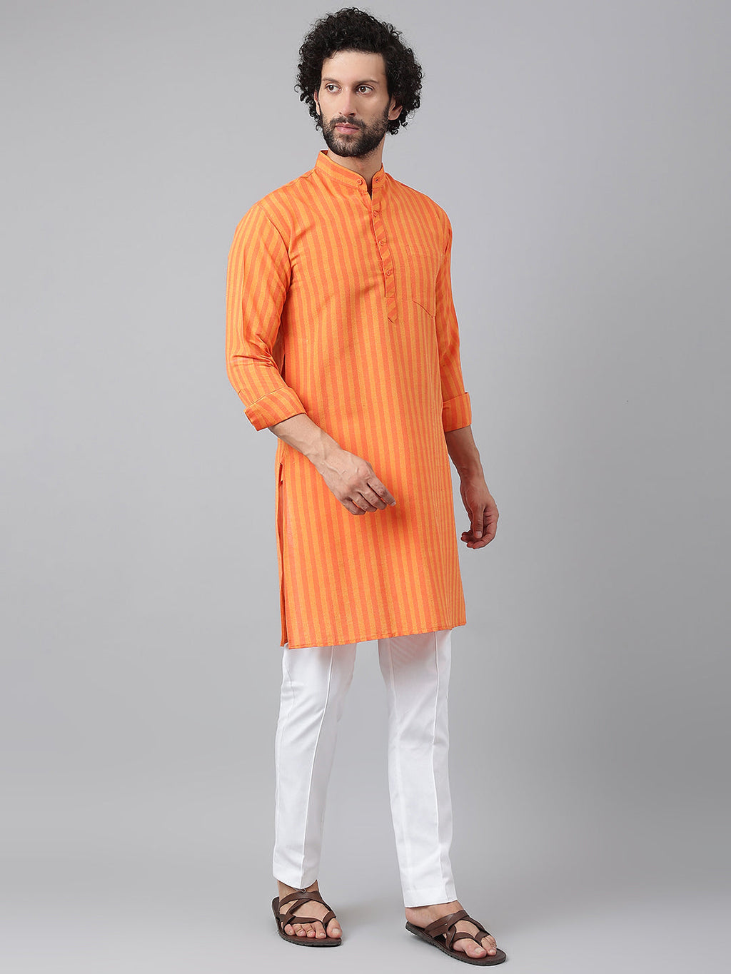 RIAG Orange Men's Ethnic Long Kurta And Pyjama Set | Grocsy