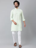 RIAG Green Color Long Sleeves Ethnic Men's Cotton Long Kurta | Grocsy