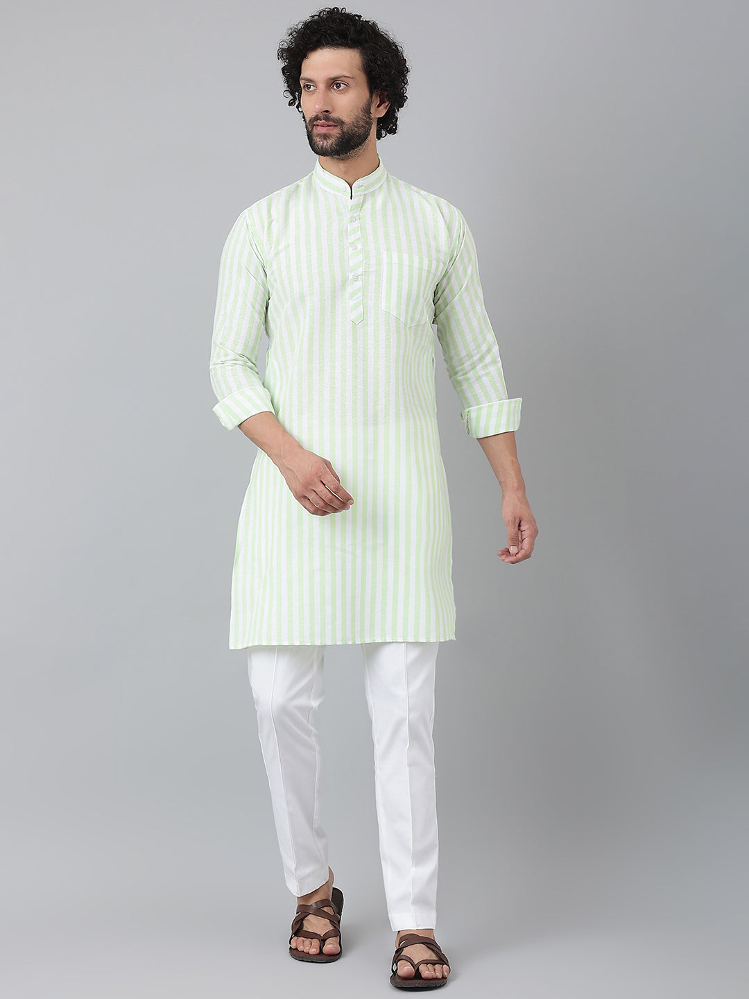 RIAG Green Men's Ethnic Long Kurta And Pyjama Set | Grocsy