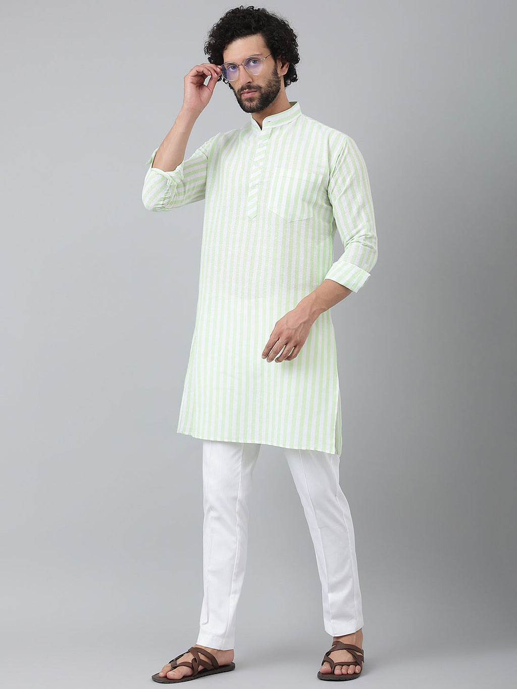 RIAG Green Men's Ethnic Long Kurta And Pyjama Set | Grocsy