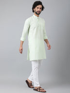 RIAG Green Color Long Sleeves Ethnic Men's Cotton Long Kurta | Grocsy