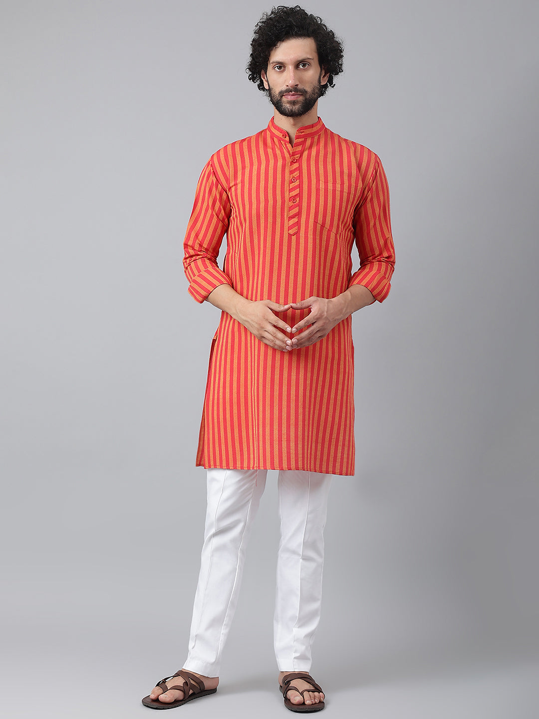 RIAG Red Men's Ethnic Long Kurta And Pyjama Set | Grocsy