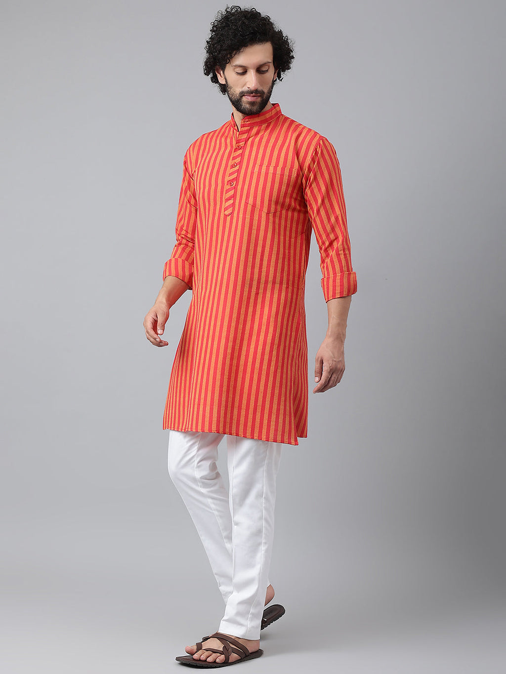 RIAG Red Color Long Sleeves Ethnic Men's Cotton Long Kurta | Grocsy