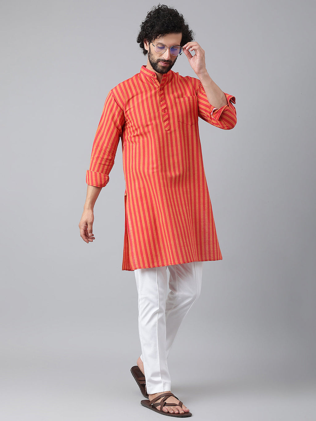 RIAG Red Men's Ethnic Long Kurta And Pyjama Set | Grocsy