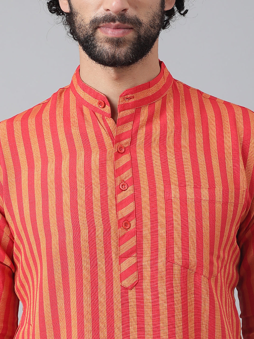 RIAG Red Color Long Sleeves Ethnic Men's Cotton Long Kurta | Grocsy