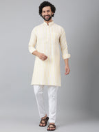 RIAG Beige Color Long Sleeves Ethnic Men's Cotton Long Kurta | Grocsy