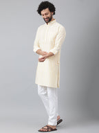 RIAG Beige Men's Ethnic Long Kurta And Pyjama Set | Grocsy