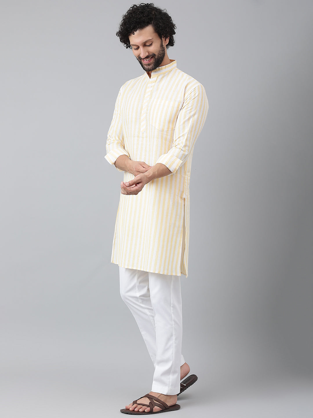 RIAG Beige Men's Ethnic Long Kurta And Pyjama Set | Grocsy