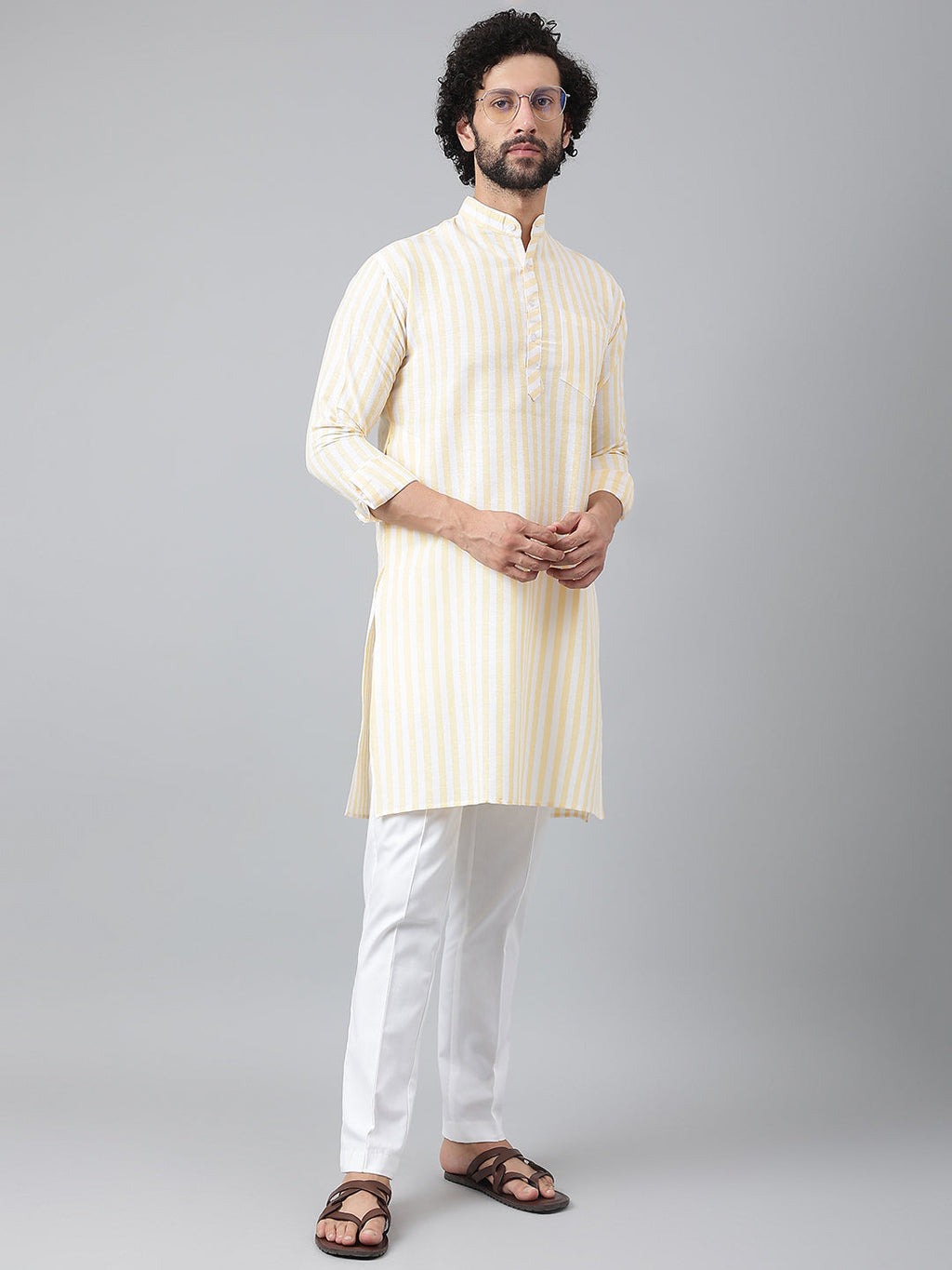 RIAG Beige Men's Ethnic Long Kurta And Pyjama Set | Grocsy