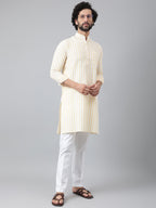 RIAG Beige Men's Ethnic Long Kurta And Pyjama Set | Grocsy