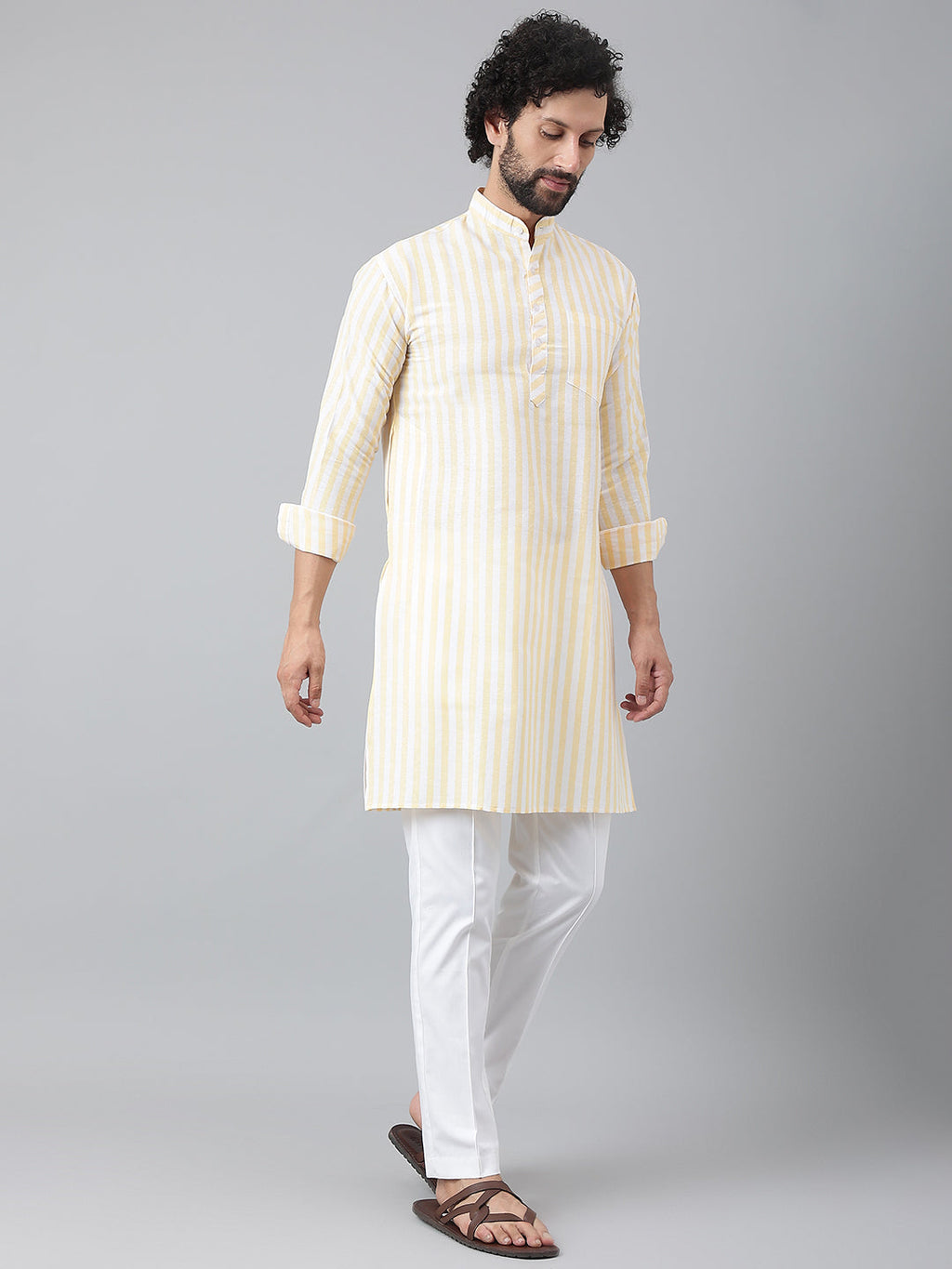 RIAG Beige Men's Ethnic Long Kurta And Pyjama Set | Grocsy