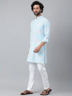 RIAG Blue Color Long Sleeves Ethnic Men's Cotton Long Kurta | Grocsy