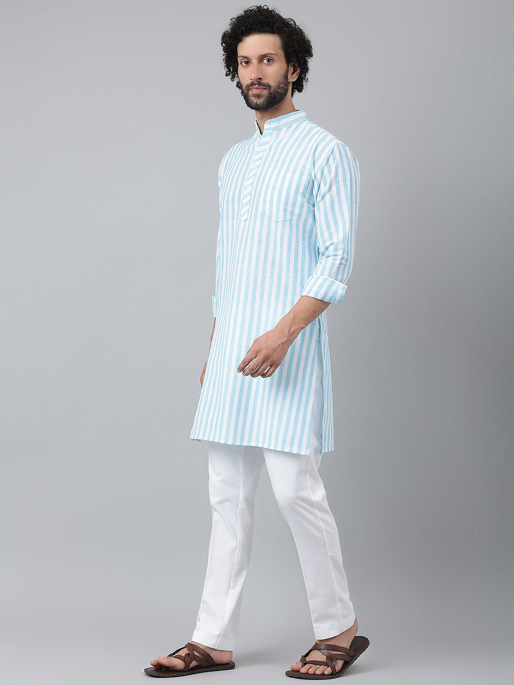 RIAG Blue Men's Ethnic Long Kurta And Pyjama Set | Grocsy