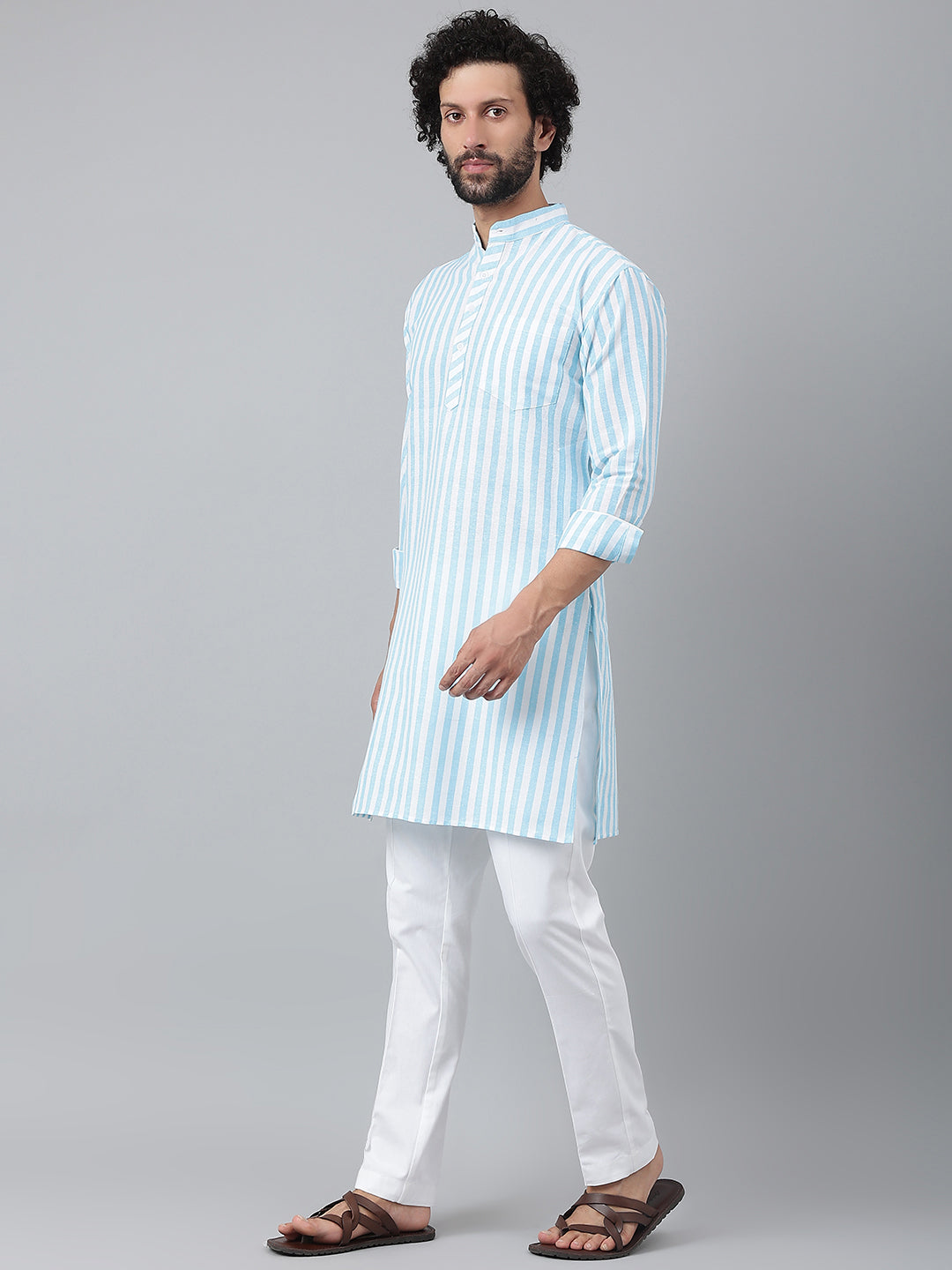 RIAG Blue Men's Ethnic Long Kurta And Pyjama Set | Grocsy